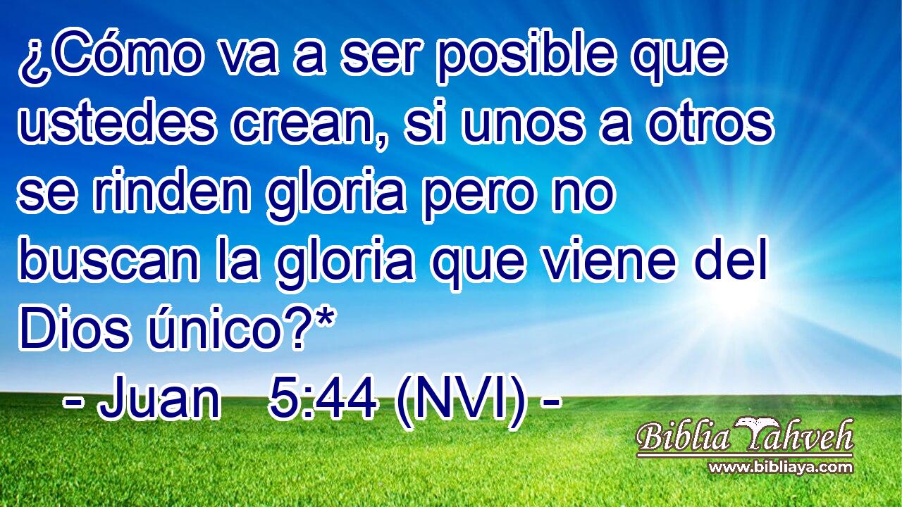  ¿Cómo va a ser posible que ustedes crean, si unos a otros se rinden gloria pero no buscan la gloria que viene del Dios único?* 