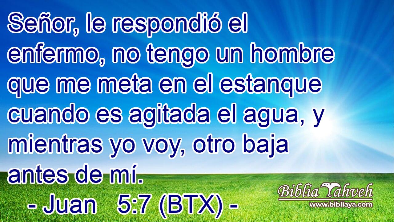 Señor, le respondió el enfermo, no tengo un hombre que me meta en el estanque cuando es agitada el agua, y mientras yo voy, otro baja antes de mí.