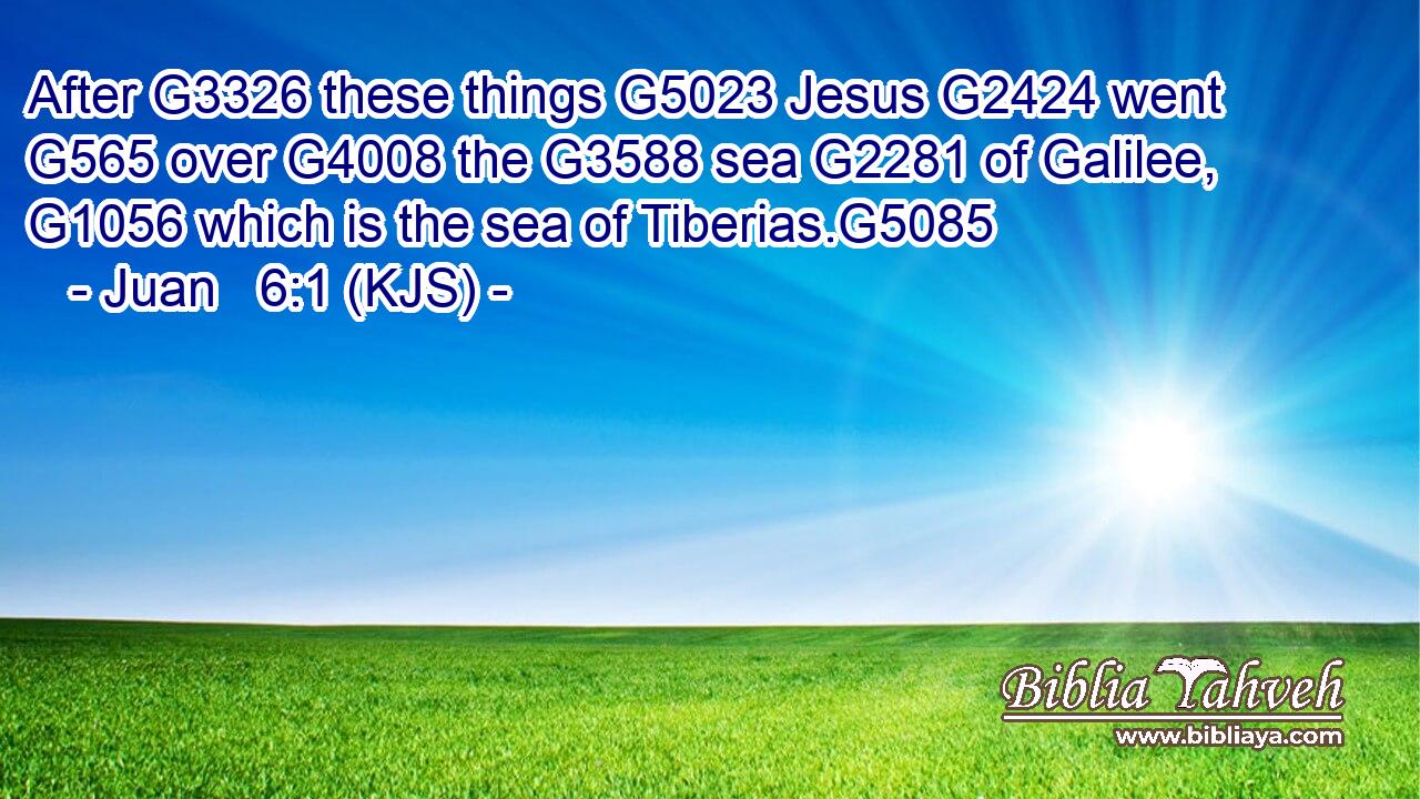 After G3326 these things G5023 Jesus G2424 went G565 over G4008 the G3588 sea G2281 of Galilee, G1056 which is the sea of Tiberias.G5085