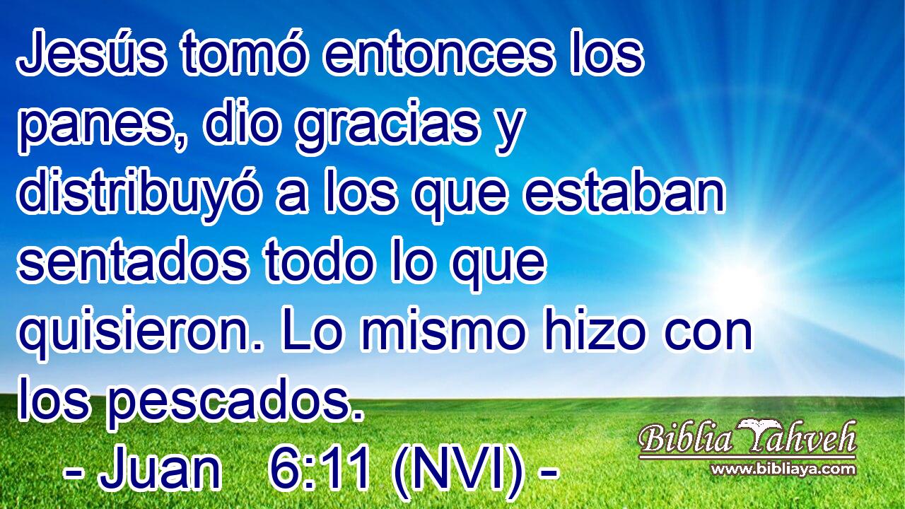  Jesús tomó entonces los panes, dio gracias y distribuyó a los que estaban sentados todo lo que quisieron. Lo mismo hizo con los pescados. 
