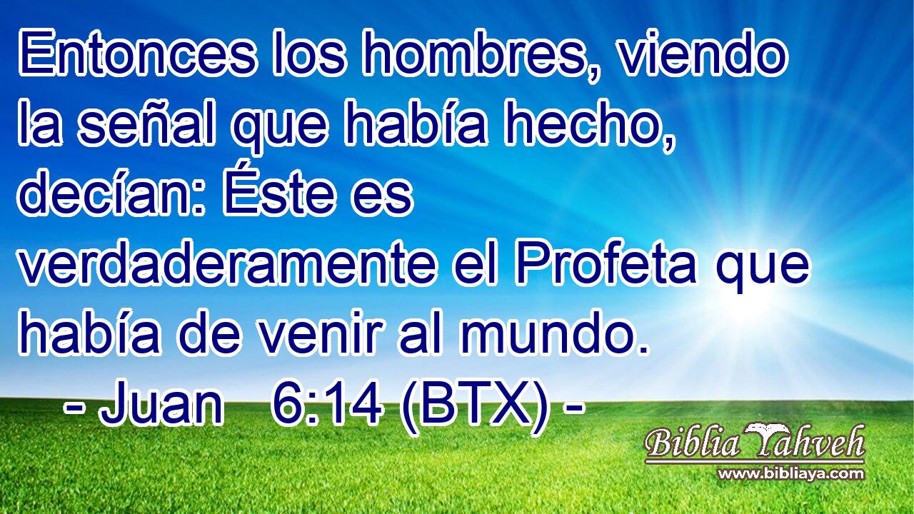 Entonces los hombres, viendo la señal que había hecho, decían: Éste es verdaderamente el Profeta que había de venir al mundo.