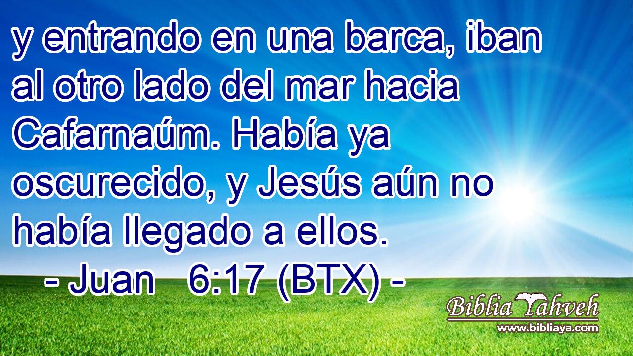 y entrando en una barca, iban al otro lado del mar hacia Cafarnaúm. Había ya oscurecido, y Jesús aún no había llegado a ellos.