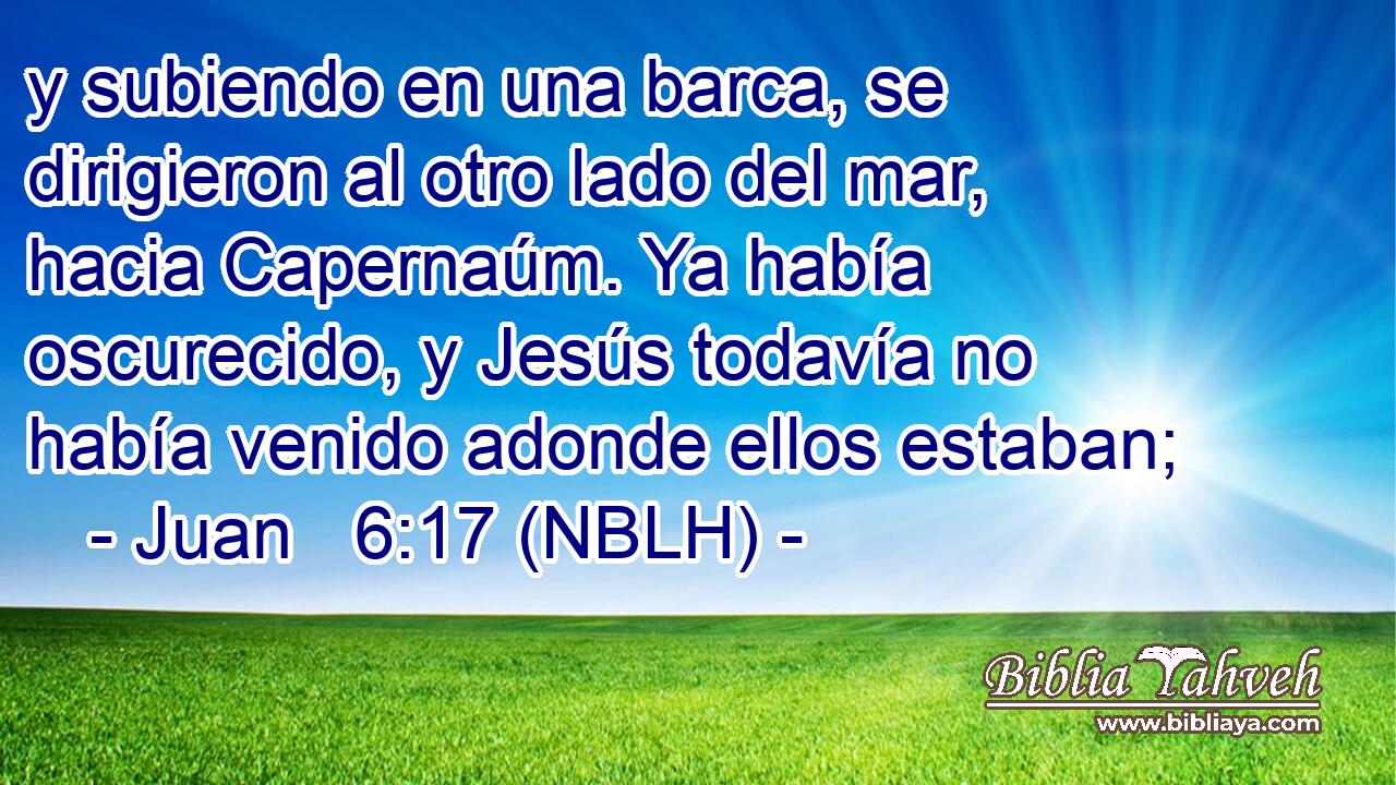  y subiendo en una barca, se dirigieron al otro lado del mar, hacia Capernaúm. Ya había oscurecido, y Jesús todavía no había venido adonde ellos estaban; 