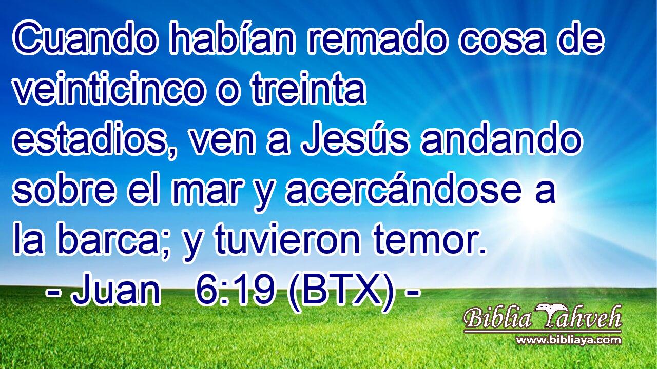 Cuando habían remado cosa de veinticinco o treinta estadios, ven a Jesús andando sobre el mar y acercándose a la barca; y tuvieron temor.