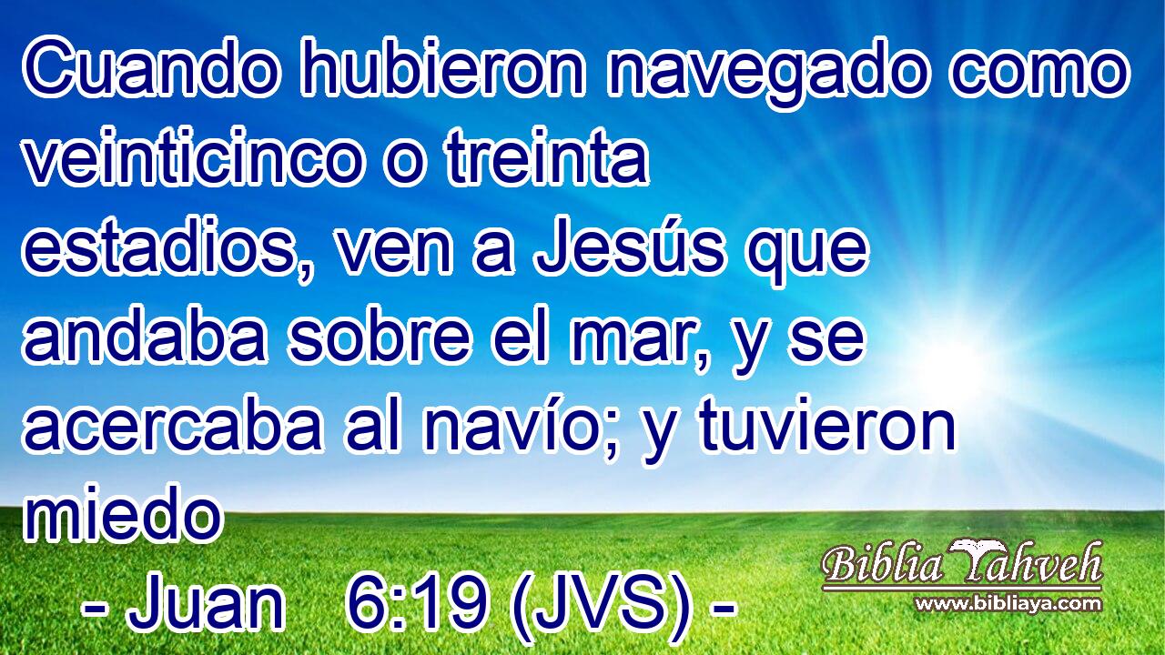Cuando hubieron navegado como veinticinco o treinta estadios, ven a Jesús que andaba sobre el mar, y se acercaba al navío; y tuvieron miedo