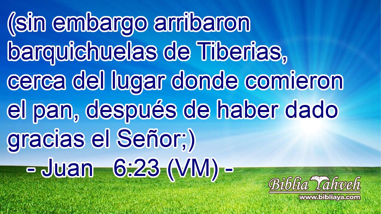  (sin embargo arribaron barquichuelas de Tiberias, cerca del lugar donde comieron el pan, después de haber dado gracias el Señor;) 
