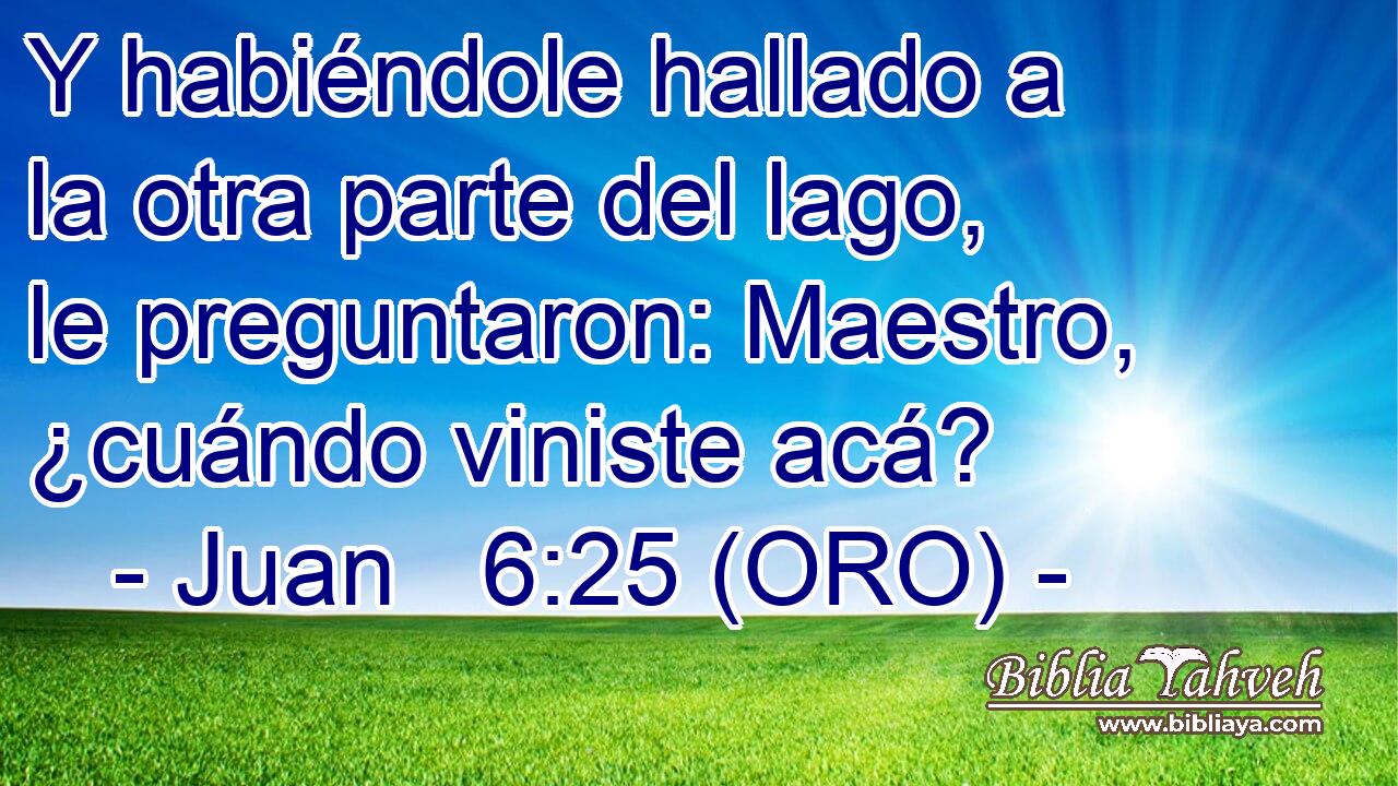  Y habiéndole hallado a la otra parte del lago, le preguntaron: Maestro, ¿cuándo viniste acá? 