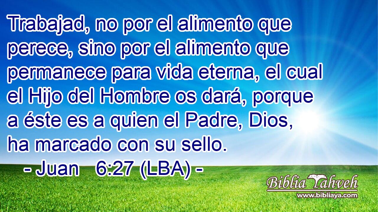 Trabajad, no por el alimento que perece, sino por el alimento que permanece para vida eterna, el cual el Hijo del Hombre os dará, porque a éste es a quien el Padre, Dios, ha marcado con su sello.