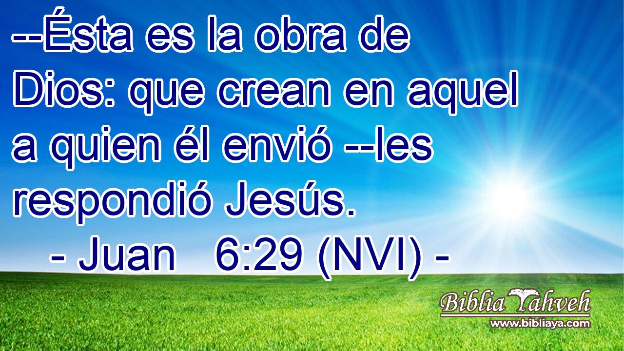  --Ésta es la obra de Dios: que crean en aquel a quien él envió --les respondió Jesús. 
