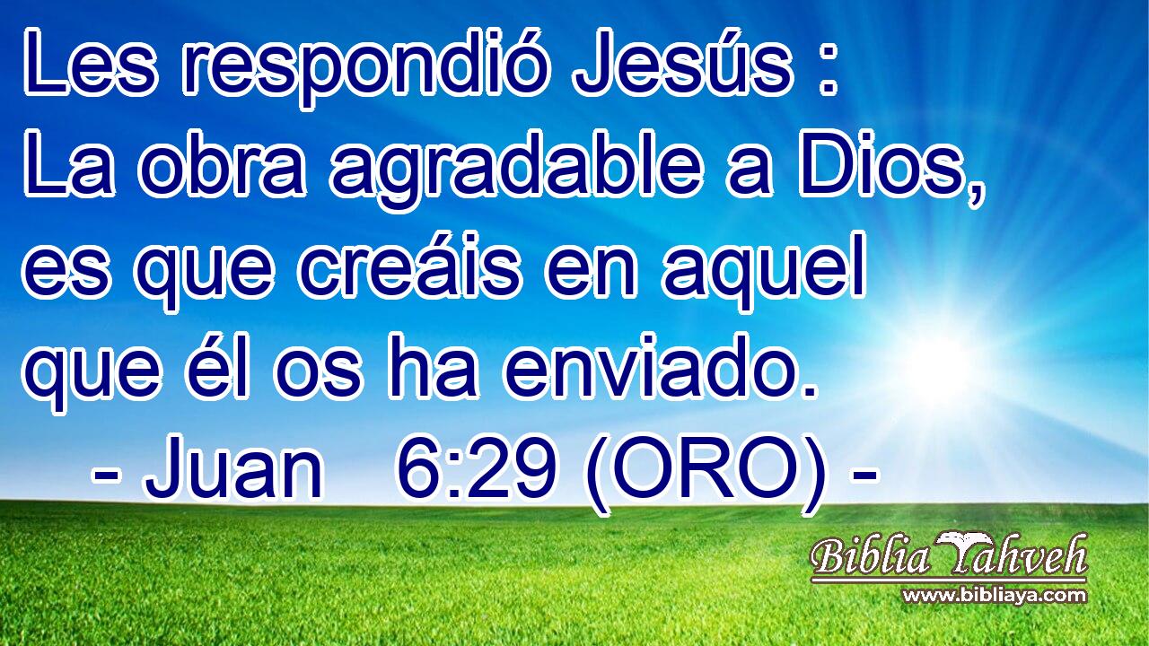  Les respondió Jesús : La obra agradable a Dios, es que creáis en aquel que él os ha enviado. 