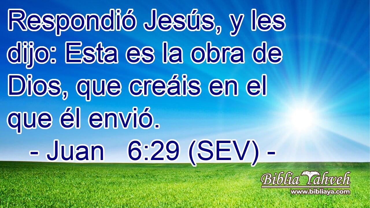 Respondió Jesús, y les dijo: Esta es la obra de Dios, que creáis en el que él envió.
