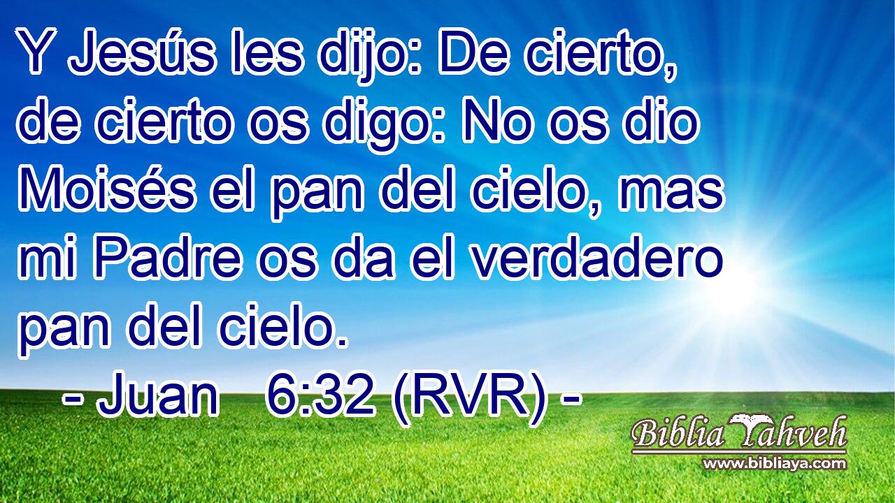 Y Jesús les dijo: De cierto, de cierto os digo: No os dio Moisés el pan del cielo, mas mi Padre os da el verdadero pan del cielo.