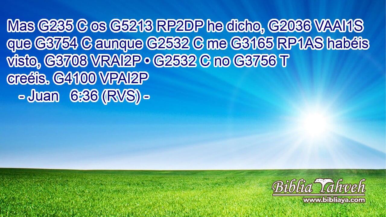 Mas G235 C os G5213 RP2DP he dicho, G2036 VAAI1S que G3754 C aunque G2532 C me G3165 RP1AS habéis visto, G3708 VRAI2P • G2532 C no G3756 T creéis. G4100 VPAI2P 
