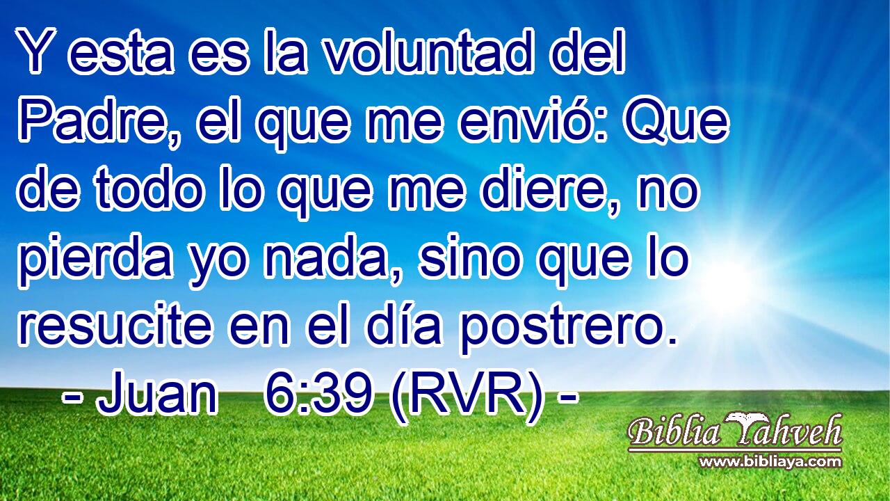 Y esta es la voluntad del Padre, el que me envió: Que de todo lo que me diere, no pierda yo nada, sino que lo resucite en el día postrero.