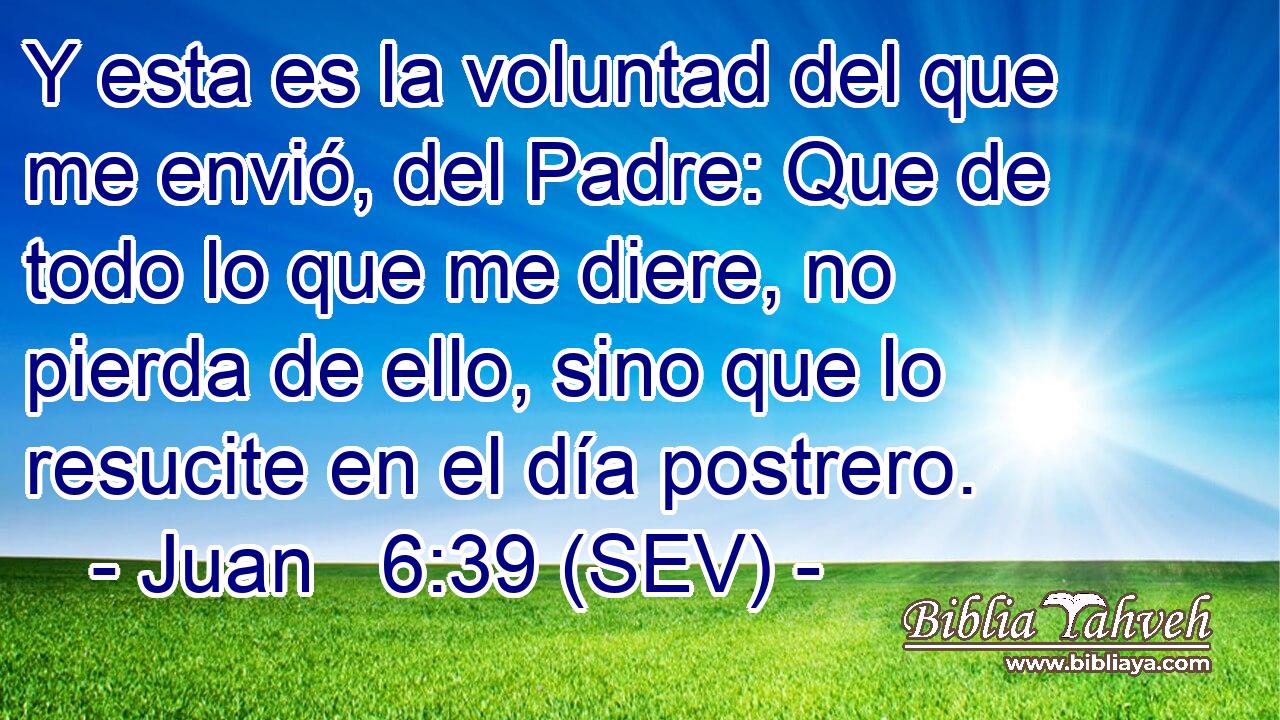 Y esta es la voluntad del que me envió, del Padre: Que de todo lo que me diere, no pierda de ello, sino que lo resucite en el día postrero.