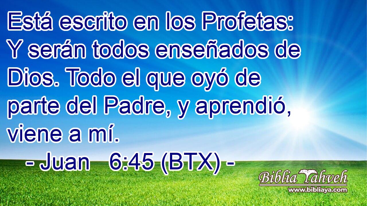Está escrito en los Profetas: Y serán todos enseñados de Dios. Todo el que oyó de parte del Padre, y aprendió, viene a mí.