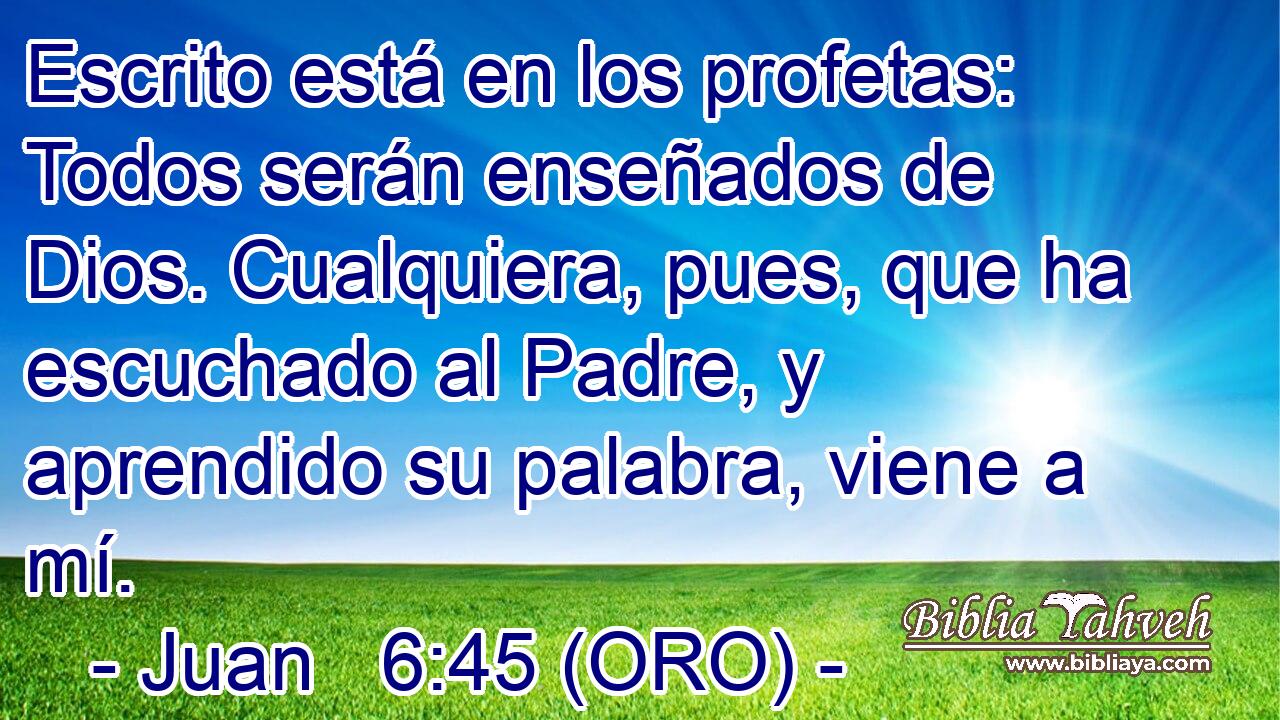  Escrito está en los profetas: Todos serán enseñados de Dios. Cualquiera, pues, que ha escuchado al Padre, y aprendido su palabra, viene a mí. 