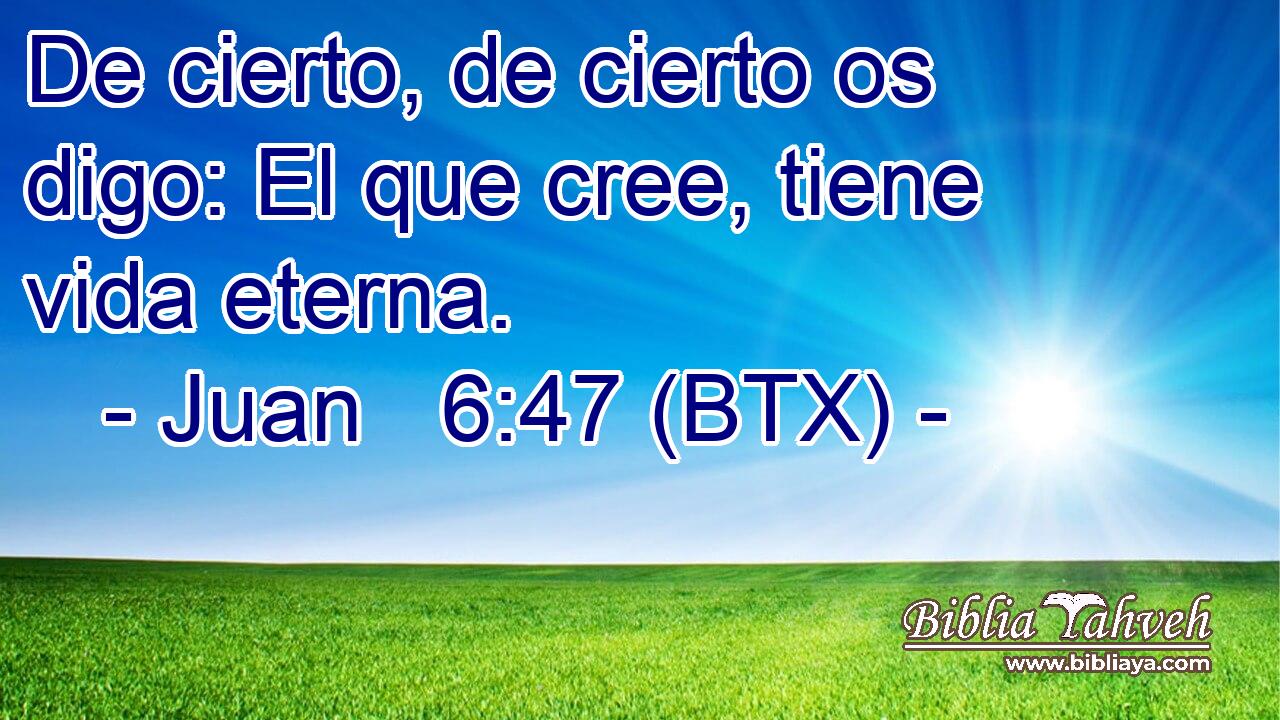 De cierto, de cierto os digo: El que cree, tiene vida eterna.