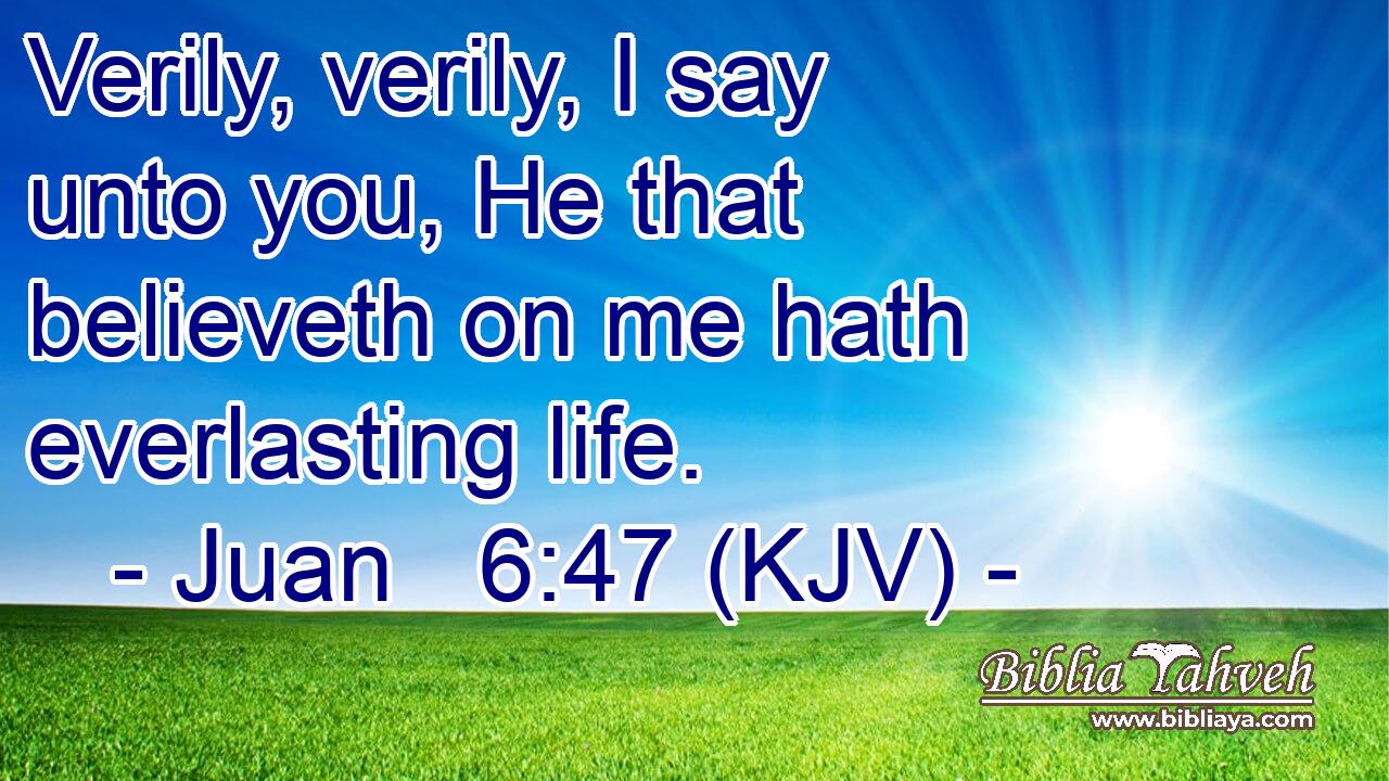 Verily, verily, I say unto you, He that believeth on me hath everlasting life.