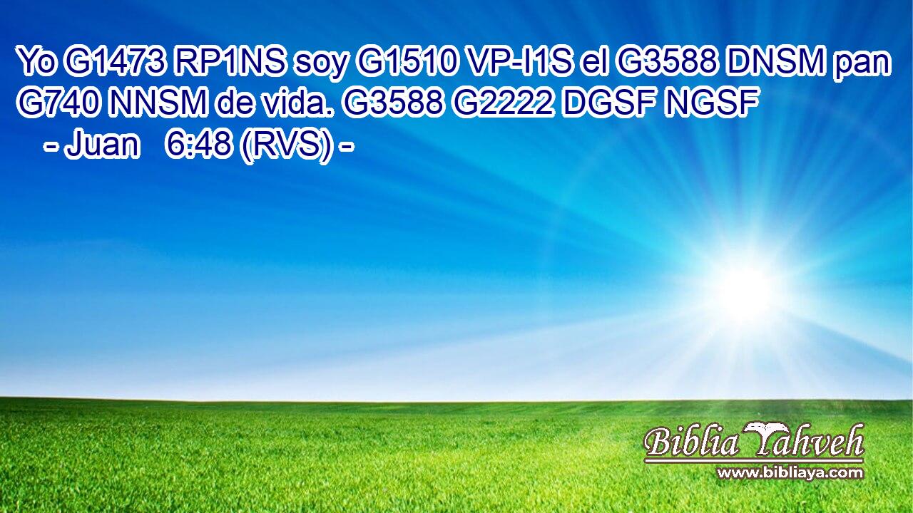 Yo G1473 RP1NS soy G1510 VP-I1S el G3588 DNSM pan G740 NNSM de vida. G3588 G2222 DGSF NGSF 