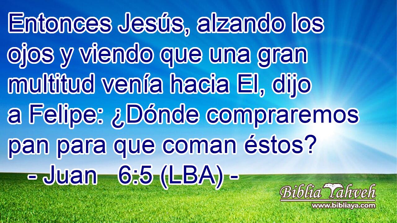 Entonces Jesús, alzando los ojos y viendo que una gran multitud venía hacia El, dijo a Felipe: ¿Dónde compraremos pan para que coman éstos?