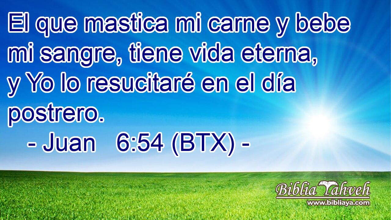 El que mastica mi carne y bebe mi sangre, tiene vida eterna, y Yo lo resucitaré en el día postrero.