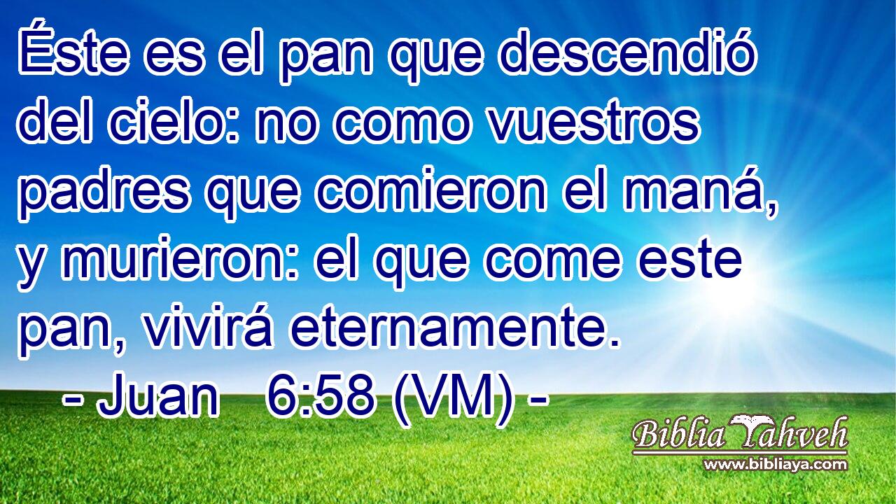  Éste es el pan que descendió del cielo: no como vuestros padres que comieron el maná, y murieron: el que come este pan, vivirá eternamente. 