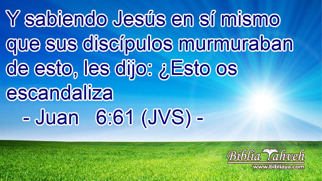 Y sabiendo Jesús en sí mismo que sus discípulos murmuraban de esto, les dijo: ¿Esto os escandaliza