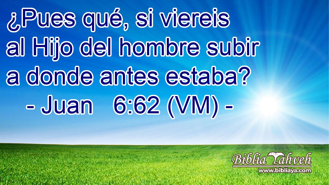 ¿Pues qué, si viereis al Hijo del hombre subir a donde antes estaba? 
