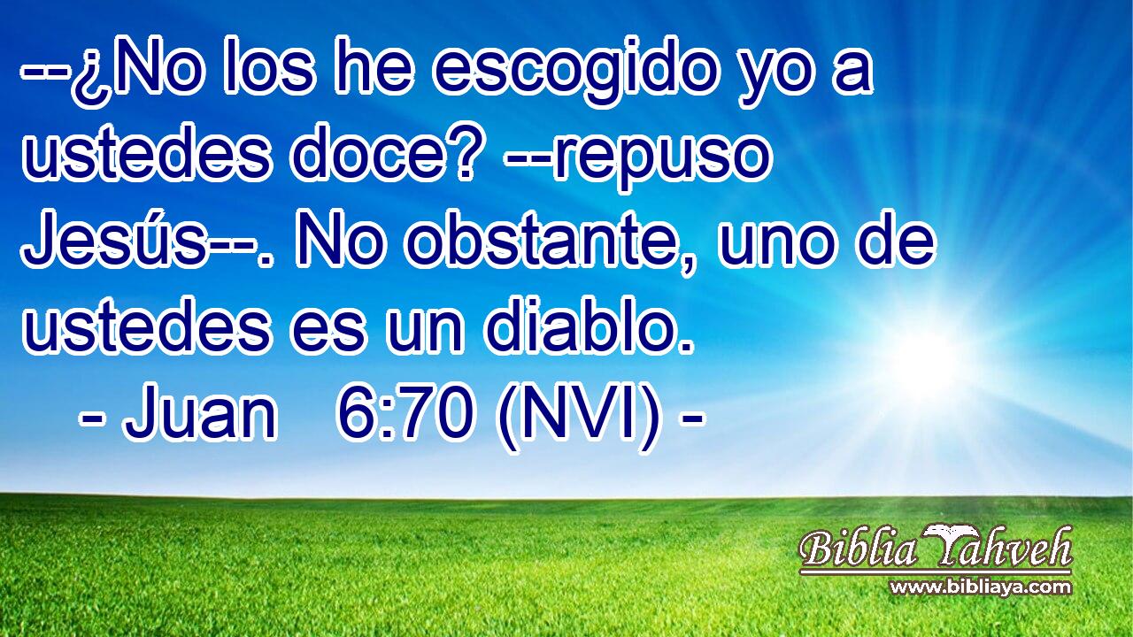 --¿No los he escogido yo a ustedes doce? --repuso Jesús--. No obstante, uno de ustedes es un diablo. 