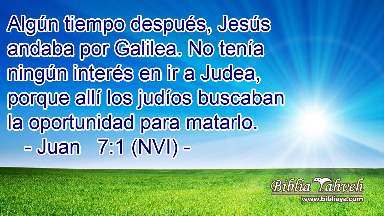  Algún tiempo después, Jesús andaba por Galilea. No tenía ningún interés en ir a Judea, porque allí los judíos buscaban la oportunidad para matarlo. 