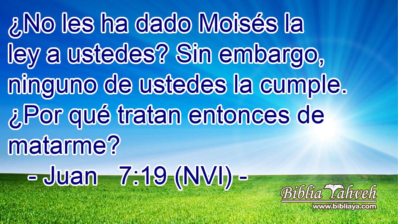  ¿No les ha dado Moisés la ley a ustedes? Sin embargo, ninguno de ustedes la cumple. ¿Por qué tratan entonces de matarme? 