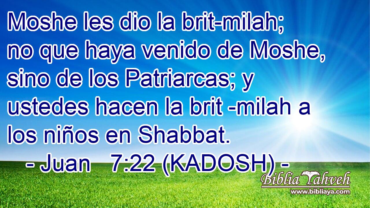  Moshe les dio la brit-milah; no que haya venido de Moshe, sino de los Patriarcas; y ustedes hacen la brit -milah a los niños en Shabbat. 