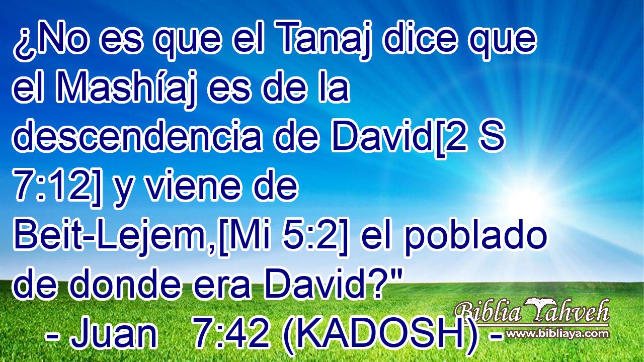  ¿No es que el Tanaj dice que el Mashíaj es de la descendencia de David[2 S 7:12] y viene de Beit-Lejem,[Mi 5:2] el poblado de donde era David?