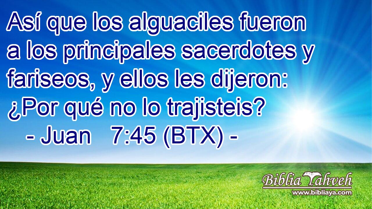 Así que los alguaciles fueron a los principales sacerdotes y fariseos, y ellos les dijeron: ¿Por qué no lo trajisteis?