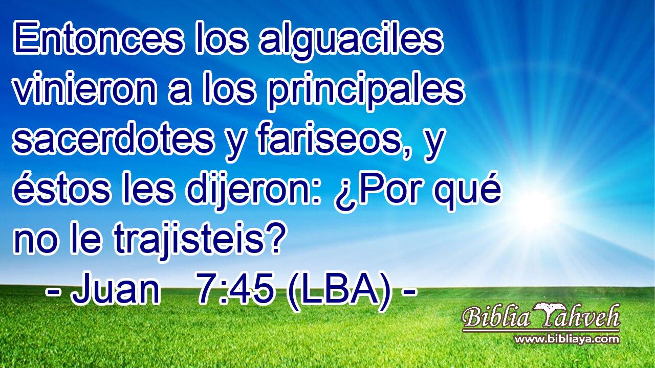 Entonces los alguaciles vinieron a los principales sacerdotes y fariseos, y éstos les dijeron: ¿Por qué no le trajisteis?