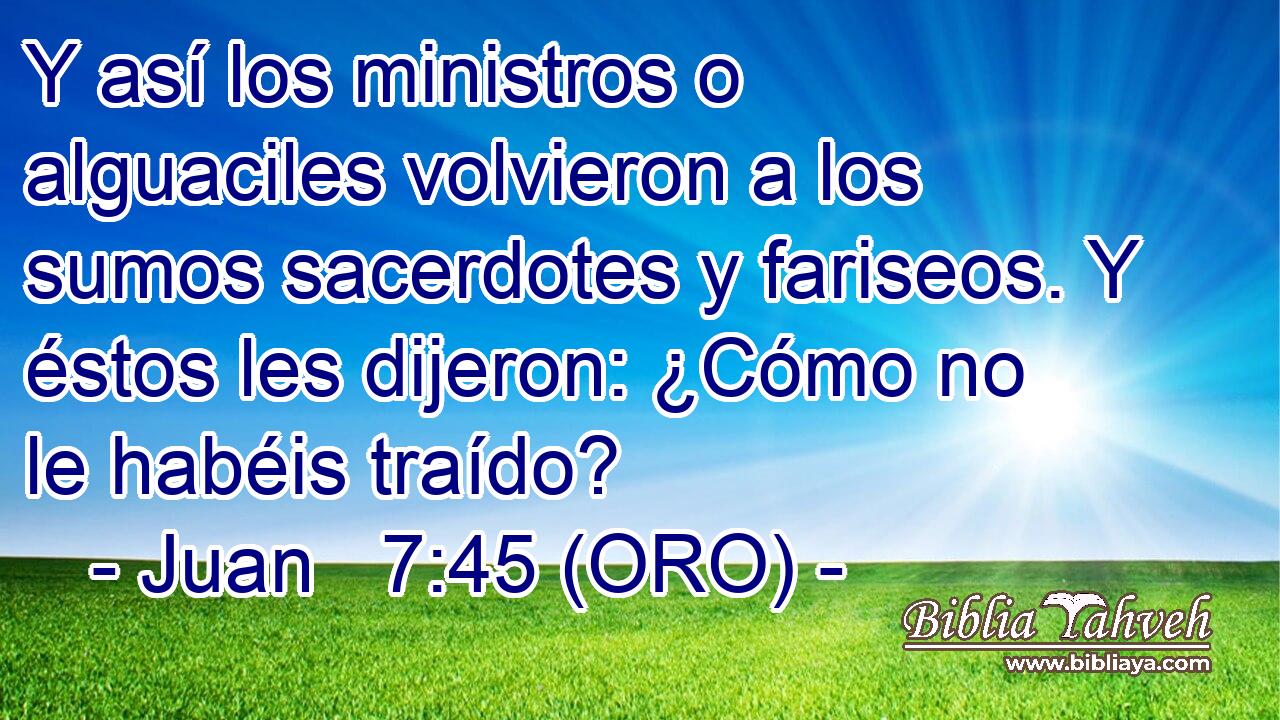  Y así los ministros o alguaciles volvieron a los sumos sacerdotes y fariseos. Y éstos les dijeron: ¿Cómo no le habéis traído? 