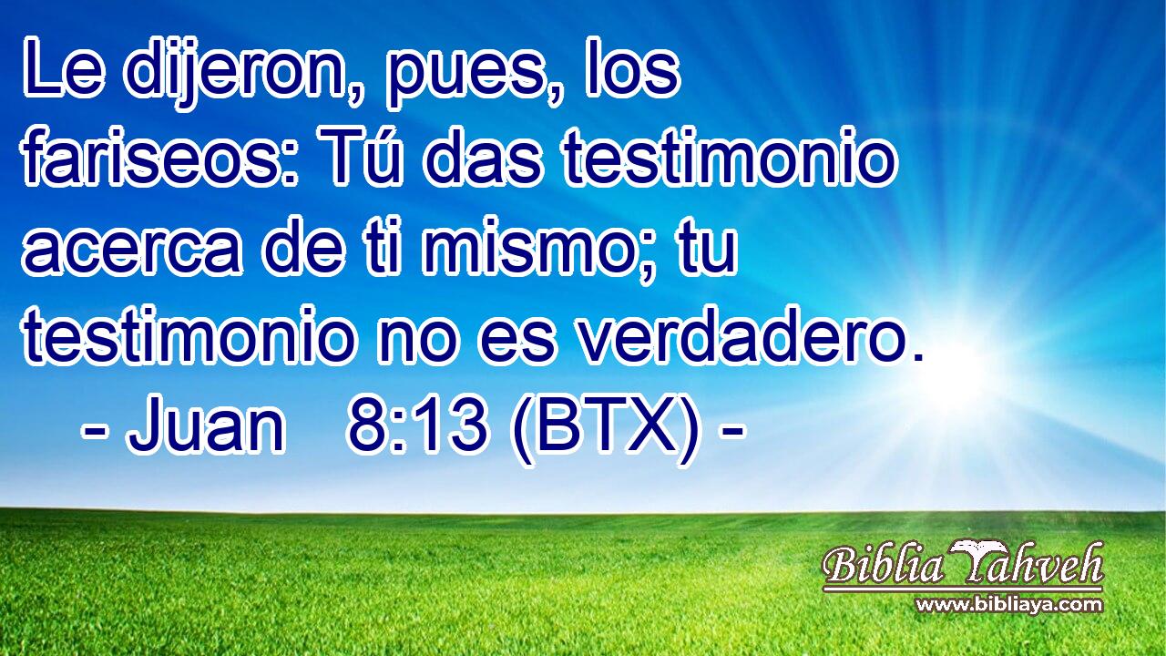 Le dijeron, pues, los fariseos: Tú das testimonio acerca de ti mismo; tu testimonio no es verdadero.