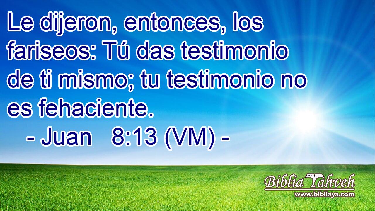  Le dijeron, entonces, los fariseos: Tú das testimonio de ti mismo; tu testimonio no es fehaciente. 
