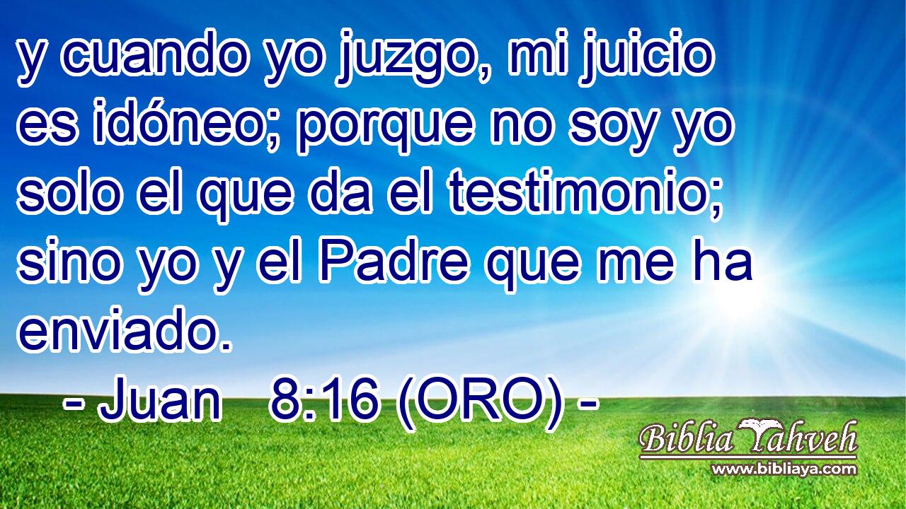  y cuando yo juzgo, mi juicio es idóneo; porque no soy yo solo el que da el testimonio; sino yo y el Padre que me ha enviado. 