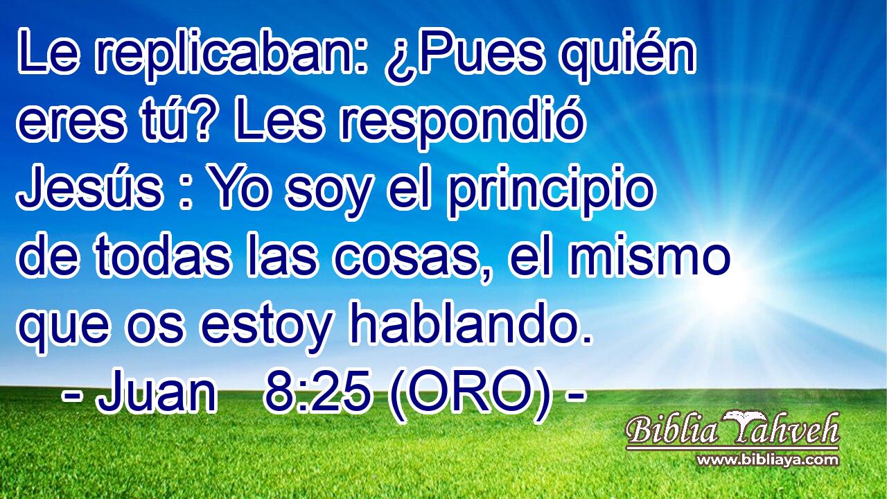  Le replicaban: ¿Pues quién eres tú? Les respondió Jesús : Yo soy el principio de todas las cosas, el mismo que os estoy hablando. 