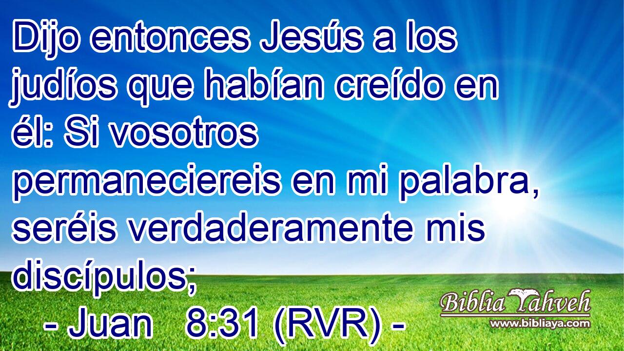 Dijo entonces Jesús a los judíos que habían creído en él: Si vosotros permaneciereis en mi palabra, seréis verdaderamente mis discípulos;