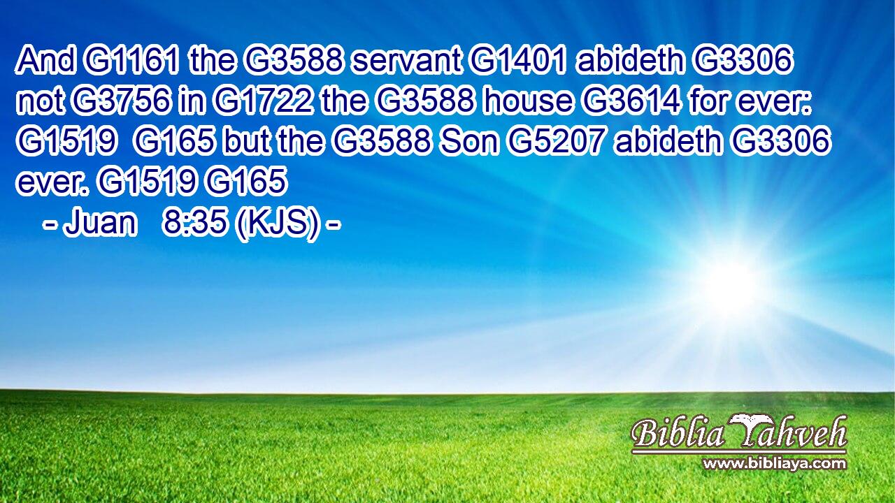 And G1161 the G3588 servant G1401 abideth G3306 not G3756 in G1722 the G3588 house G3614 for ever: G1519  G165 but the G3588 Son G5207 abideth G3306 ever. G1519 G165