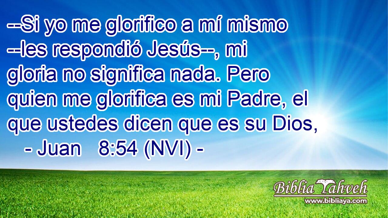  --Si yo me glorifico a mí mismo --les respondió Jesús--, mi gloria no significa nada. Pero quien me glorifica es mi Padre, el que ustedes dicen que es su Dios, 