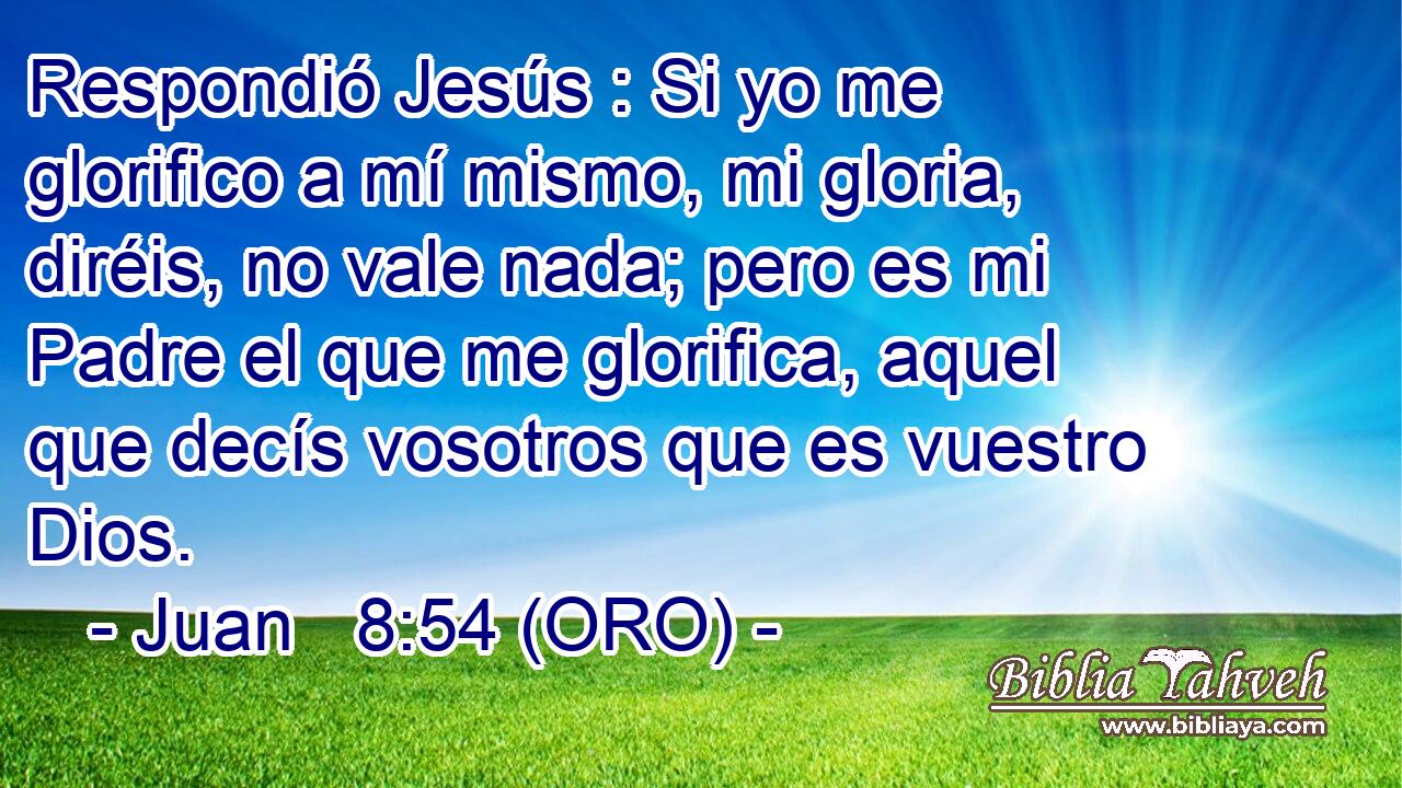  Respondió Jesús : Si yo me glorifico a mí mismo, mi gloria, diréis, no vale nada; pero es mi Padre el que me glorifica, aquel que decís vosotros que es vuestro Dios. 