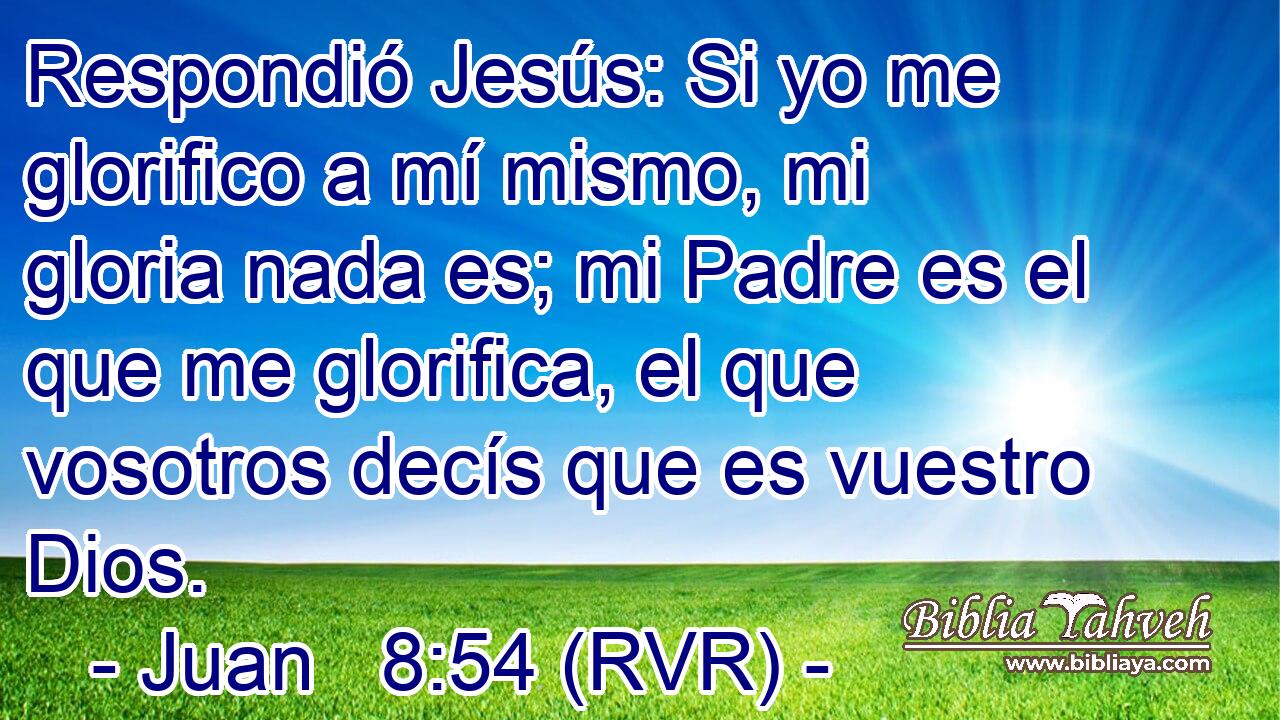 Respondió Jesús: Si yo me glorifico a mí mismo, mi gloria nada es; mi Padre es el que me glorifica, el que vosotros decís que es vuestro Dios.