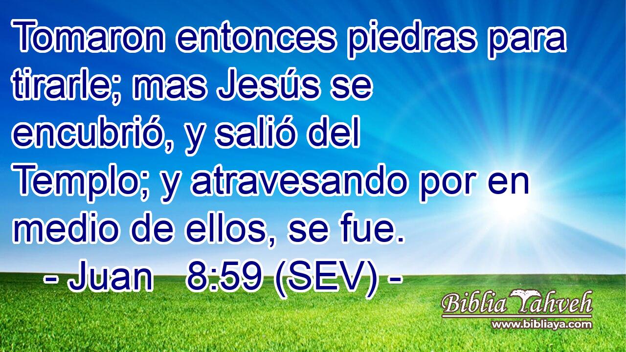 Tomaron entonces piedras para tirarle; mas Jesús se encubrió, y salió del Templo; y atravesando por en medio de ellos, se fue.