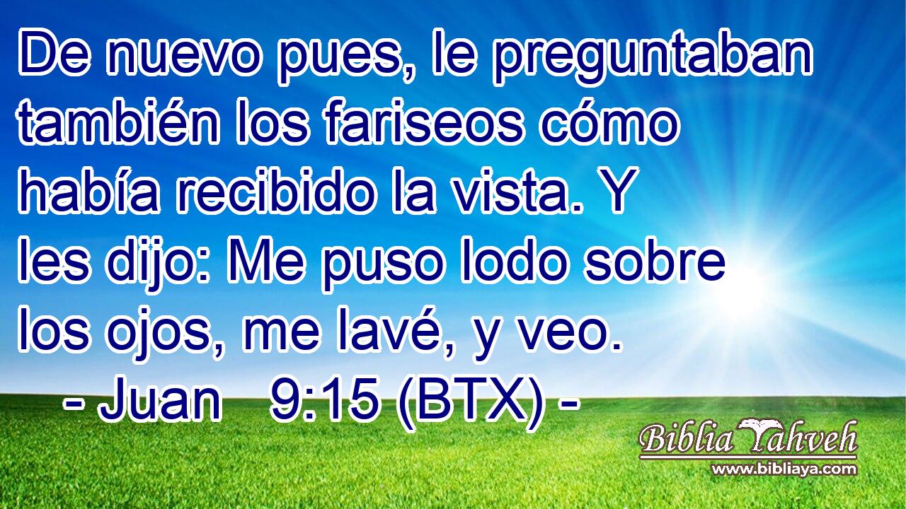 De nuevo pues, le preguntaban también los fariseos cómo había recibido la vista. Y les dijo: Me puso lodo sobre los ojos, me lavé, y veo.