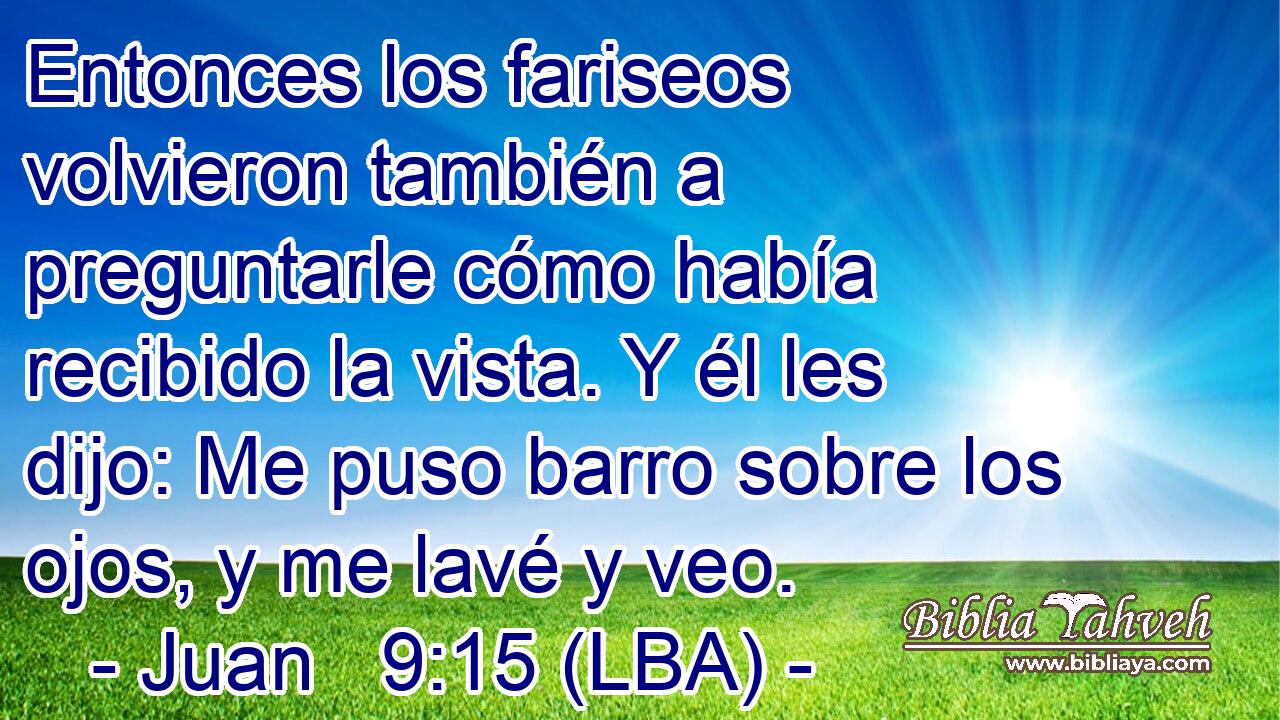 Entonces los fariseos volvieron también a preguntarle cómo había recibido la vista. Y él les dijo: Me puso barro sobre los ojos, y me lavé y veo.