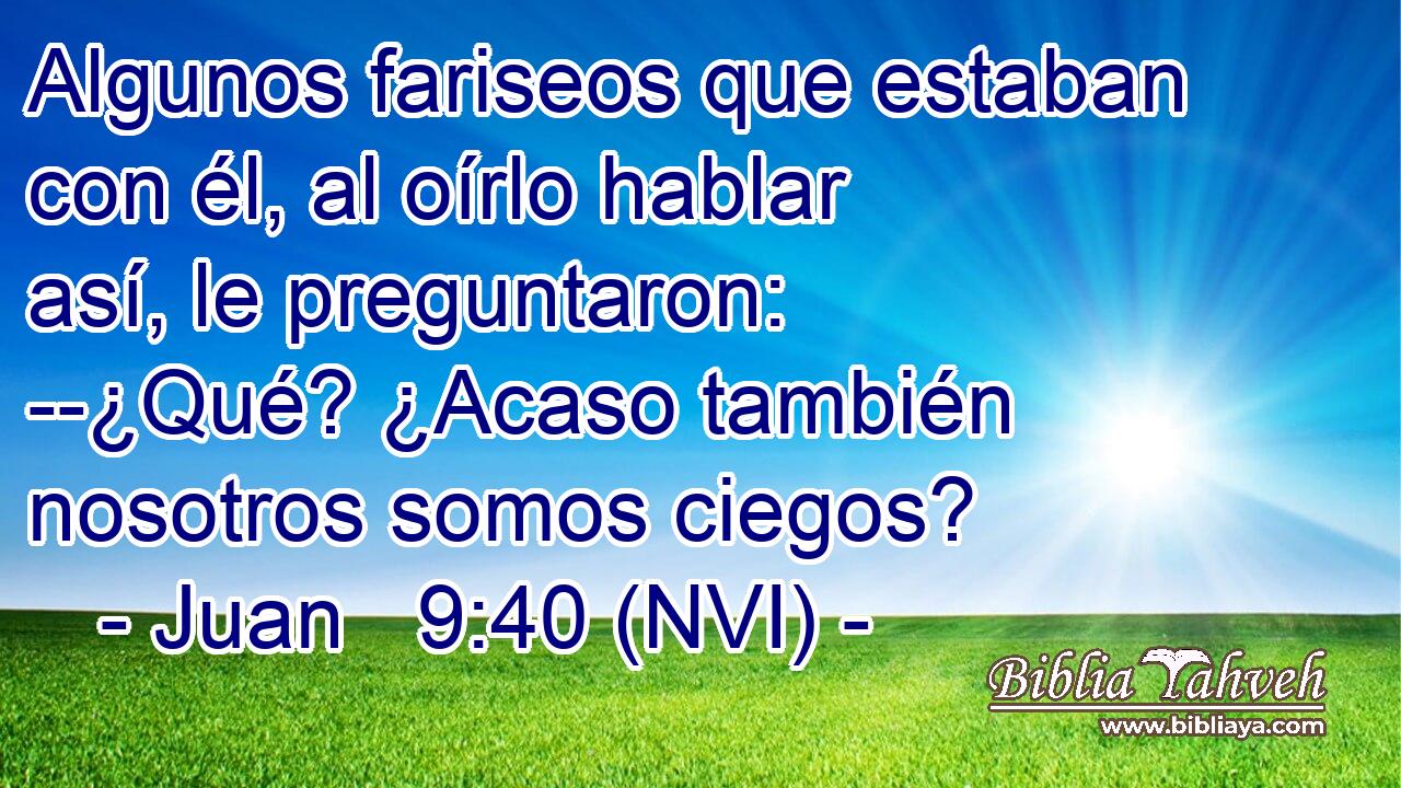  Algunos fariseos que estaban con él, al oírlo hablar así, le preguntaron: --¿Qué? ¿Acaso también nosotros somos ciegos? 